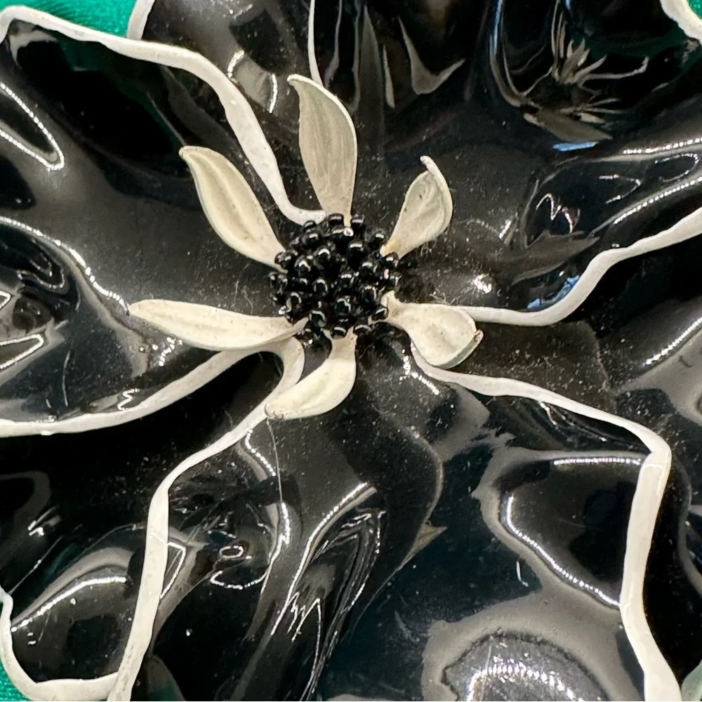 Vintage Black with White Flower Brooch- Large and Fabulous!!!!!